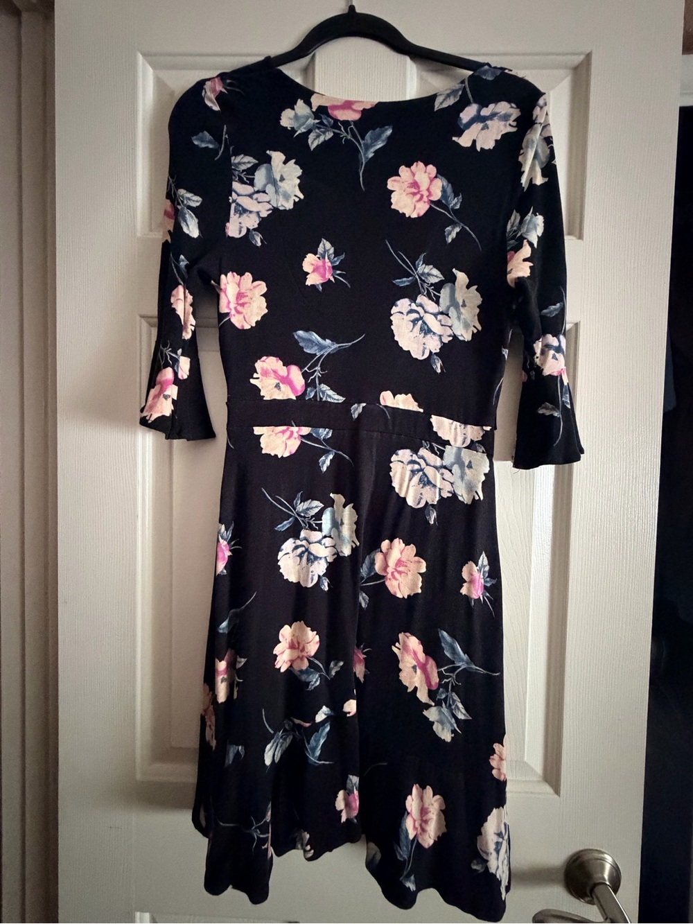 American Rag Black Floral Long Sleeve Fit-and-Flare Dress